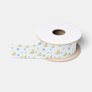 Menorah Star of David Pattern Hanukkah Pastel Blue Satin Ribbon