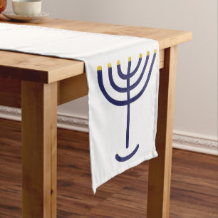 Menorah Table Runner White-Navy