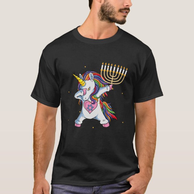 Menorah Unicorn Jewnicorn Hanukkah Pyjamas T-Shirt (Front)