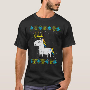 Menorah Unicorn Jewnicorn Ugly Hanukkah Pyjamas Ch T-Shirt