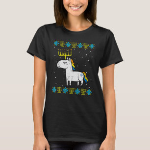 Menorah Unicorn Jewnicorn Ugly Hanukkah Pyjamas Ch T-Shirt