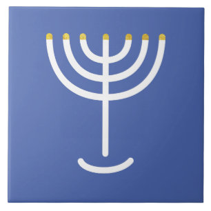 Menorah White Gold Blue Ceramic Tile