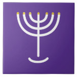 Menorah White Gold Purple Ceramic Tile<br><div class="desc">Menorah white gold purple tile. Personalise by adding your own name. To make this your own design 'Click to Customise Further" … or 'Transfer this design' to print the same design onto a different product. Where does the Menorah come from? It comes from the Bible, in the book of Exodus,...</div>