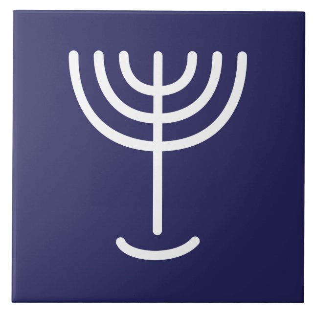 Menorah White Navy Ceramic Tile (Front)