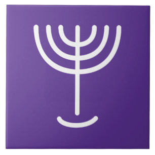 Menorah White Purple Ceramic Tile