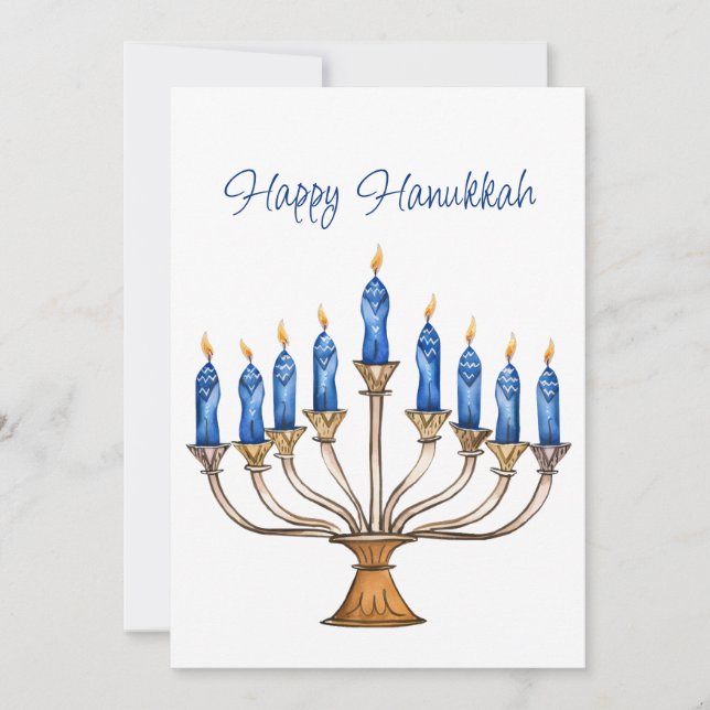 Menorah with Burning Candles Happy Hanukkah Card (Front)