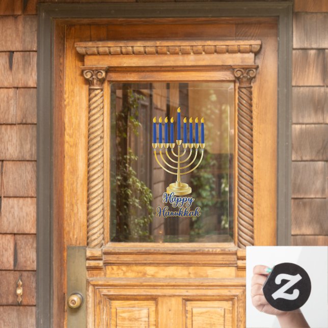 Menorah with Lights Happy Hanukkah (Home Door)