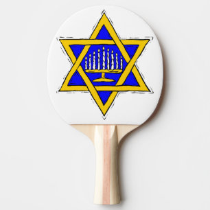 Menorah Within the Star of David Ping Pong Paddle