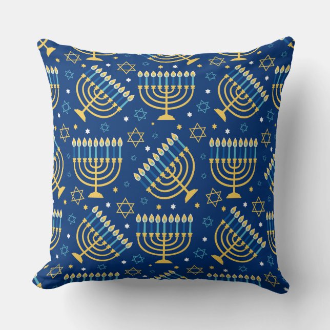 Menorahs and The Star of David Hanukkah Pattern Cushion (Front)