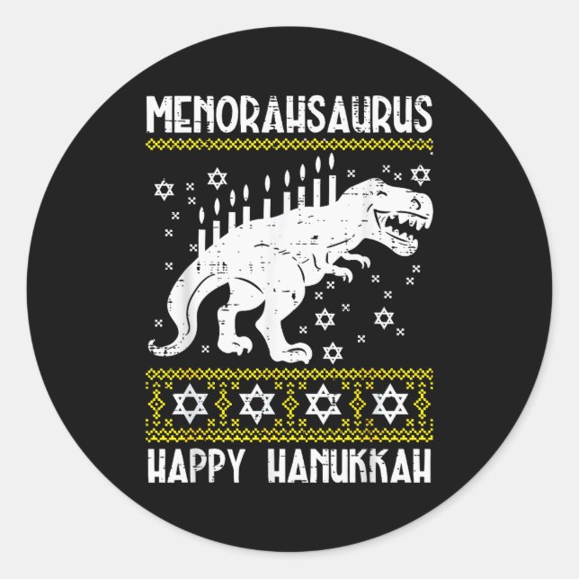 Menorahsaurus Happy Hanukkah Dino Chanukah Toddler Classic Round Sticker (Front)