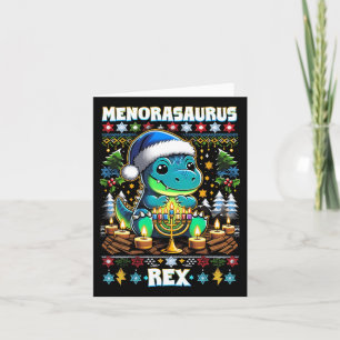 Menorasaurus Rex Dino Trex Ugly Christmas Sweater  Card