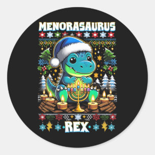 Menorasaurus Rex Dino Trex Ugly Christmas Sweater  Classic Round Sticker