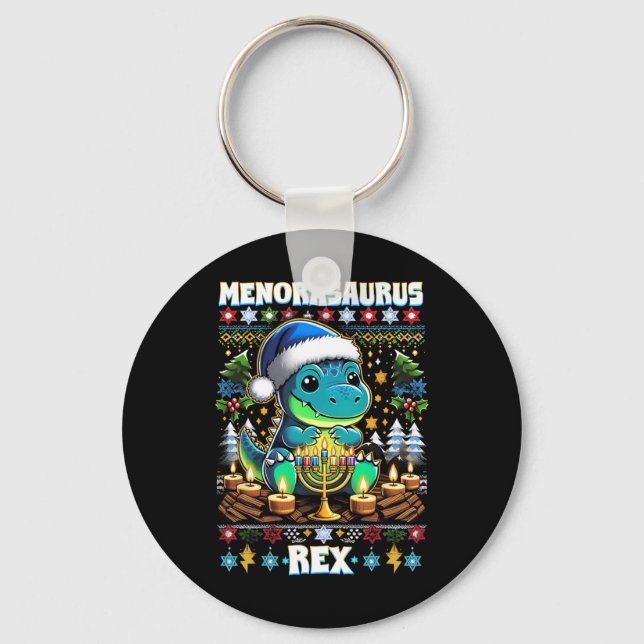 Menorasaurus Rex Dino Trex Ugly Christmas Sweater  Key Ring (Front)
