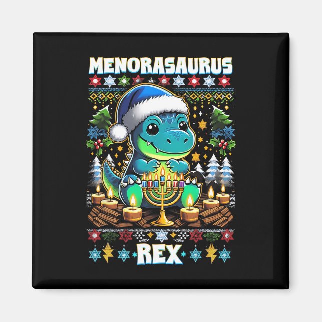 Menorasaurus Rex Dino Trex Ugly Christmas Sweater  Magnet (Front)