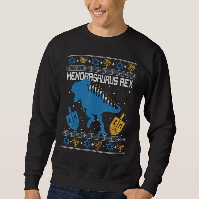 Menorasaurus Rex Dinosaur T Rex Hanukkah Menorah B Sweatshirt (Front)