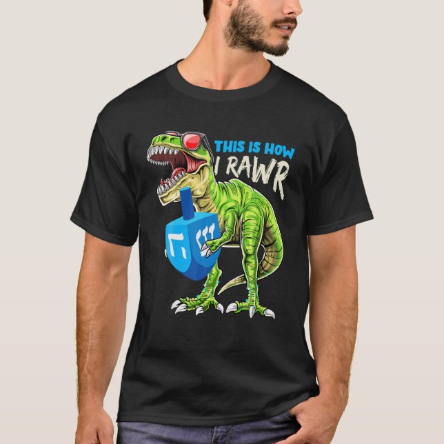 Menorasaurus This How I Roll Dinosaur Hanukkah Gif T-Shirt (Front)