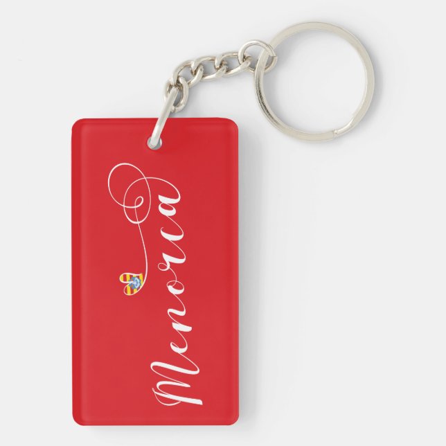 Menorca Flag Heart, Balearic Islands Key Ring (Back)