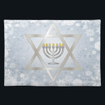 Menoreh American MoJo Placemats<br><div class="desc">Menorah Placemat - Happy Hanukkah,  Subtle blue snowflake background and silver Star of David  with Silver Menorah inside</div>