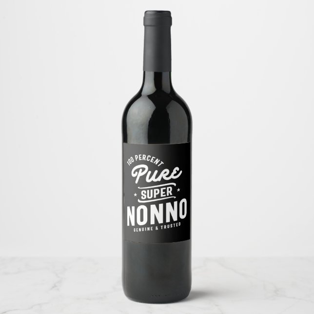 Mens 100 Percent Pure Super Nonno Gift Wine Label (Front)