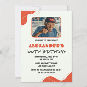 Mens 100th birthday invitations Modern Photo Red