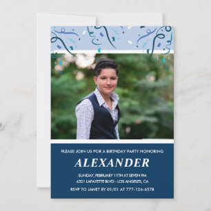 Mens 17th birthday invitations Photo Navy Blue