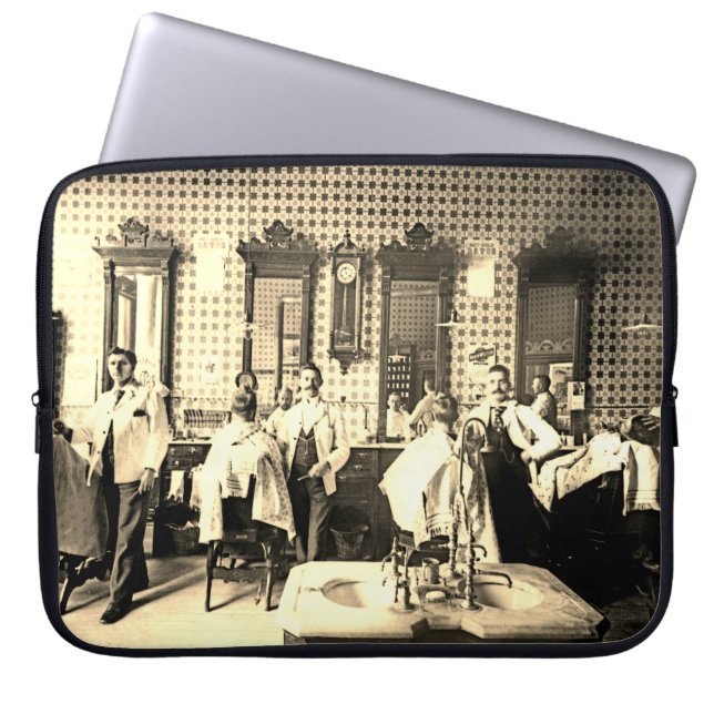 Mens 1890's Barber Shop Barber Hair Salon Photo Laptop Sleeve (Front)