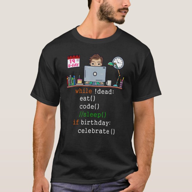 Mens 19th Birthday I Software Engineer & Coder I E T-Shirt (Front)