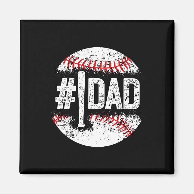 Mens 1 Dad Baseball Number One Daddy Son Baseball  Magnet (Front)