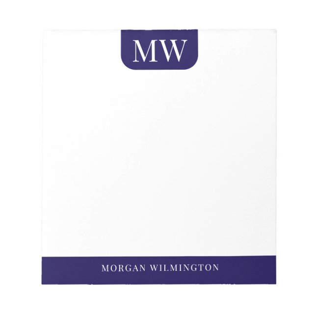 Men's 2 Initials Professional Navy Blue Unlined Notepad (Front)