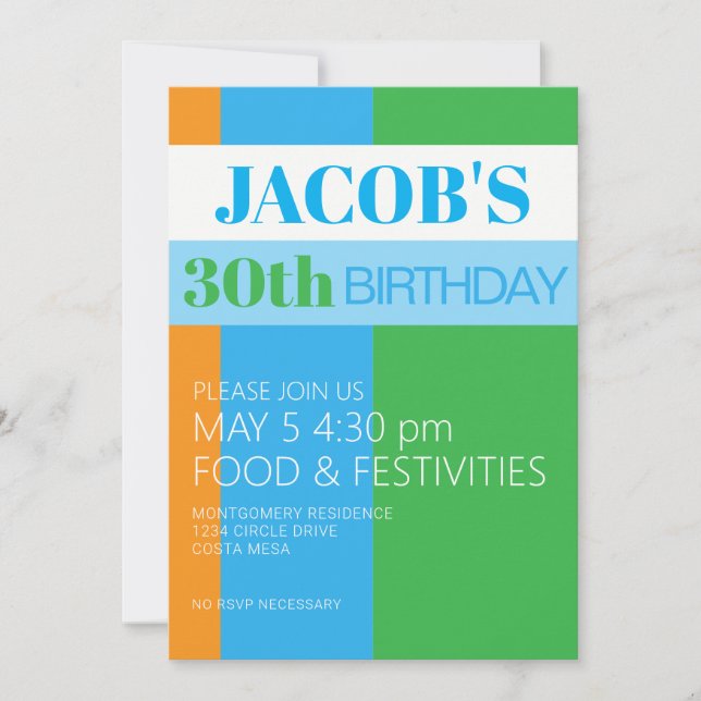 Mens 30th Birthday Invitation (Front)