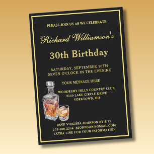 Men's 30th Birthday Party Classic Black Gold Invitation