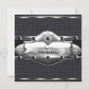 Mens 30th Birthday Party Leather Silver Mans Invitation
