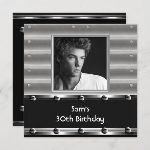 Mens 30th Birthday Party Metal Black Mans Invitation