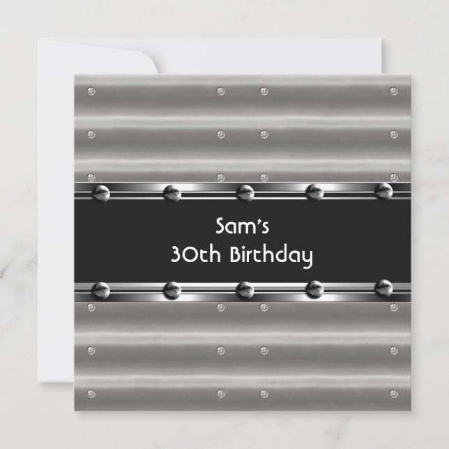 Mens 30th Birthday Party Metal Black Mans Invitation (Front)