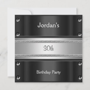 Mens 30th Birthday Party Metal Black Silver Invitation