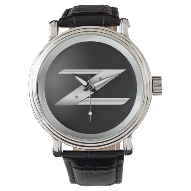 Men's 350Z Black Leather Watch (Front)