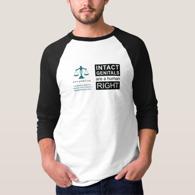 Men's 3/4 Sleeve - Intact Genitals T-Shirt (Front)