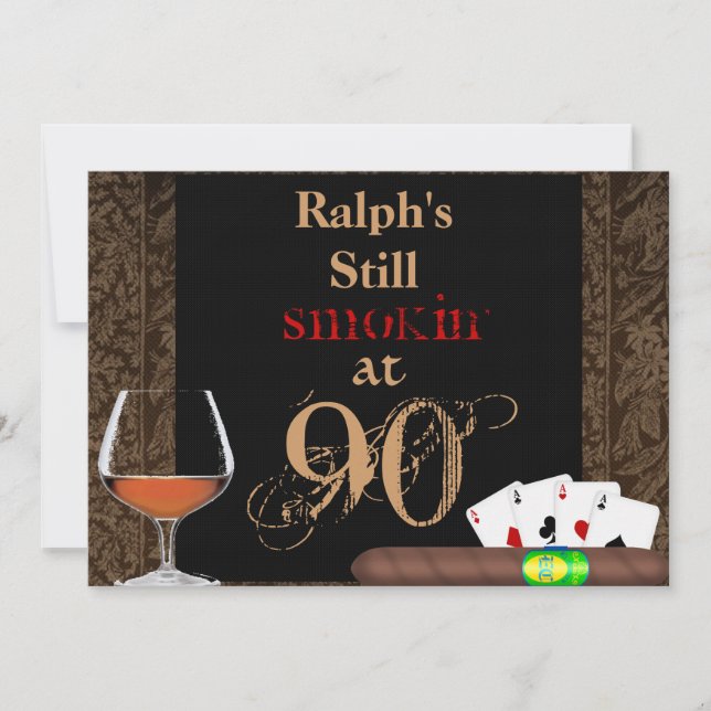 MENS 40th Birthday Cigars,Poker BRANDY INVITATIONS (Front)