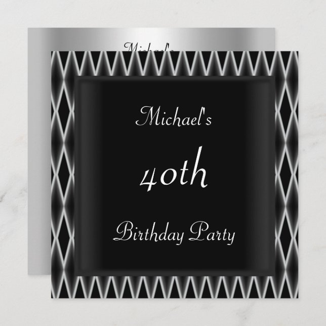 Men's 40th birthday Party  Black Red Art Deco Invitation (Front/Back)
