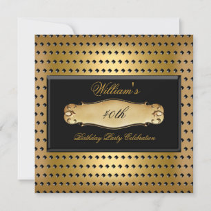 Mens 40th Birthday Party Gold Metal Studs Invitation