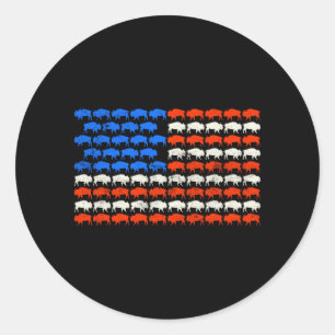Mens 4th Of July Aamerican Flag Buffalo Bison Usa Classic Round Sticker