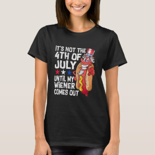 Mens  4th Of July Hot Dog Wiener Comes Out Adult H T-Shirt