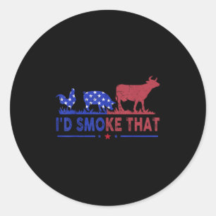 Mens 4th Of July Id Smoke That Bbq Shirt Usa Flag  Classic Round Sticker