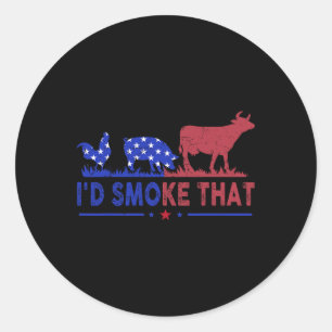 Mens 4th Of July I'd Smoke That Bbq Shirt Usa Flag Classic Round Sticker