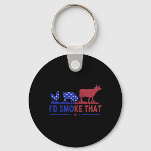 Mens 4th Of July I'd Smoke That Bbq Shirt Usa Flag Key Ring