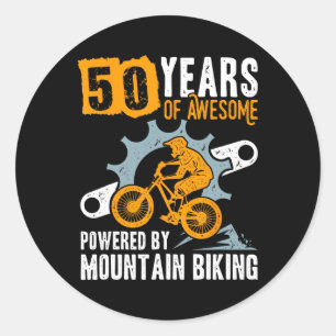 Mens 50th Birthday 50 Years Of Awesome Mountain Bi Classic Round Sticker