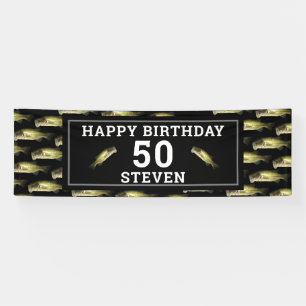 Mens 50th Birthday Bass Fishing Black Custom Name  Banner