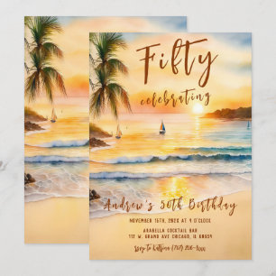 Mens 50th Birthday Beach Party  Invitation