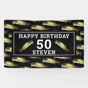 Mens 50th Birthday Party Bass Fishing Personalized Banner