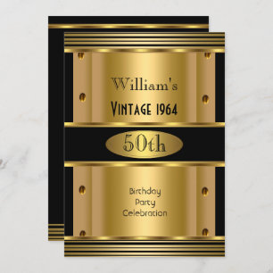 Men's 50th Birthday Party Gold Black Vintage 2 Invitation